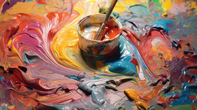 A paint palette with vibrant colors mixing and swirling, depicting the dynamic and imaginative nature of creative thinking