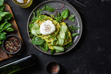 Zucchini waffles with poached egg