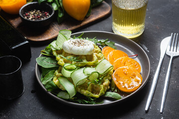 Zucchini waffles with poached egg