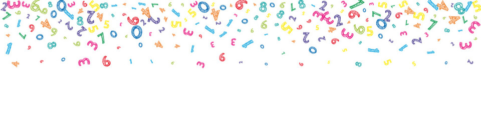 Falling colorful messy numbers. Math study concept with flying digits.