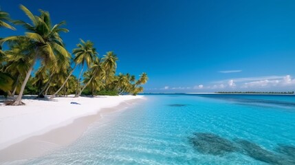 Fototapeta na wymiar Beautiful tropical beach with white sand palm trees Generative Ai