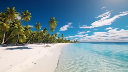 Fototapeta na wymiar Beautiful tropical beach with white sand palm trees Generative Ai