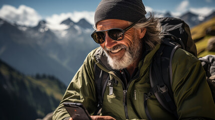 Obraz premium old man using cellphone