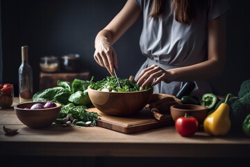 Sport woman preparing healthy fresh food from fruits and vegetables