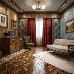 Example of Old Soviet Russian poor interior in Khruschev House.AI generated