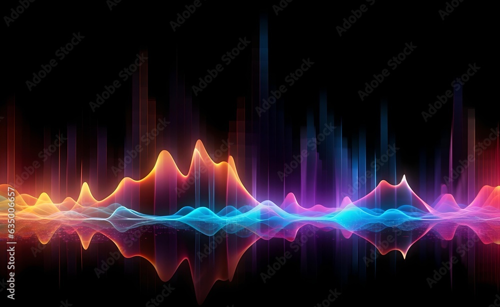 Poster abstract multicolored waves on black background. generative ai.