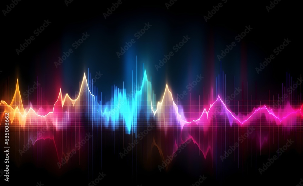 Poster abstract multicolored waves on black background. generative ai.