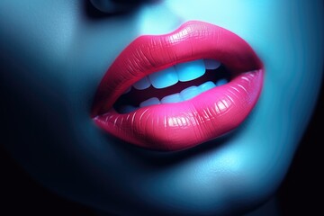 Close up shot of beautiful female lips with glossy red lipstick. Makeup concept. Beautiful female sexy lips, AI Generated