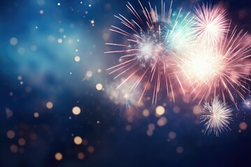 Colorful fireworks with bokeh effect on black background for celebration, Beautiful firework display for celebration with blur bokeh light, AI Generated