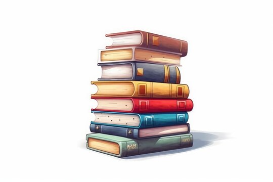 Stack of Books Isolated Cartoon Style on White Background. AI generated