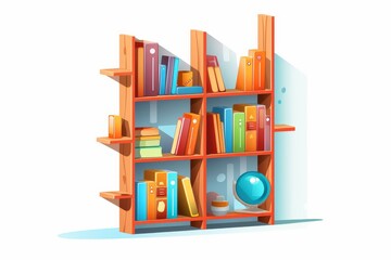 Bookshelf Single Cartoon Style on White Background. AI generated