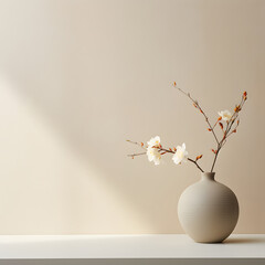 Minimal cozy counter mockup vase flower ,design for product presentation background or branding in Japan style
