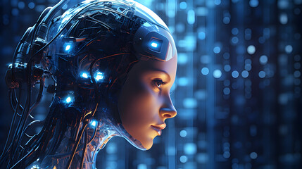 Beautiful female robot with artificial intelligence.