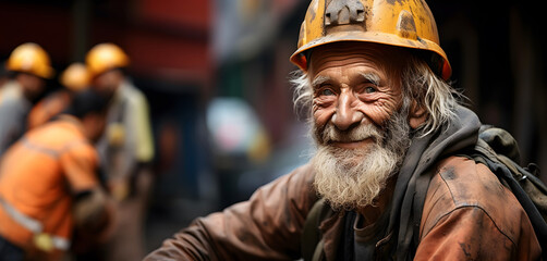 Fototapeta na wymiar Smiling Pakistan elder worker. Concept of safety measures, skilled labour and workforce.