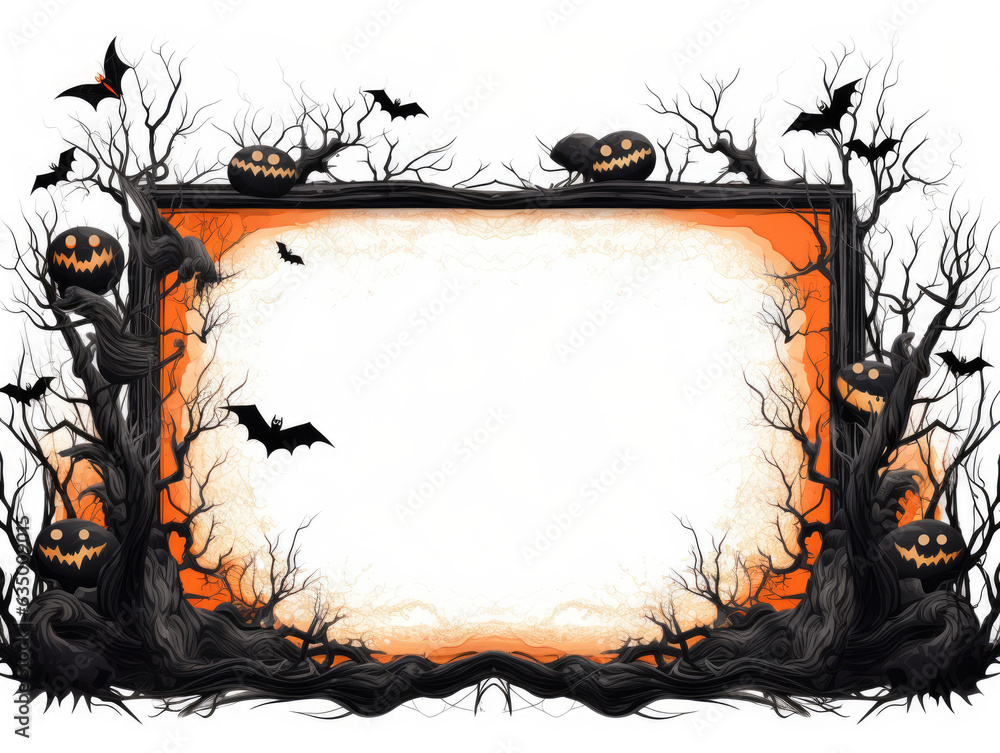 Aufkleber a halloween frame with pumpkins and bats. digital image. frame with copy space.