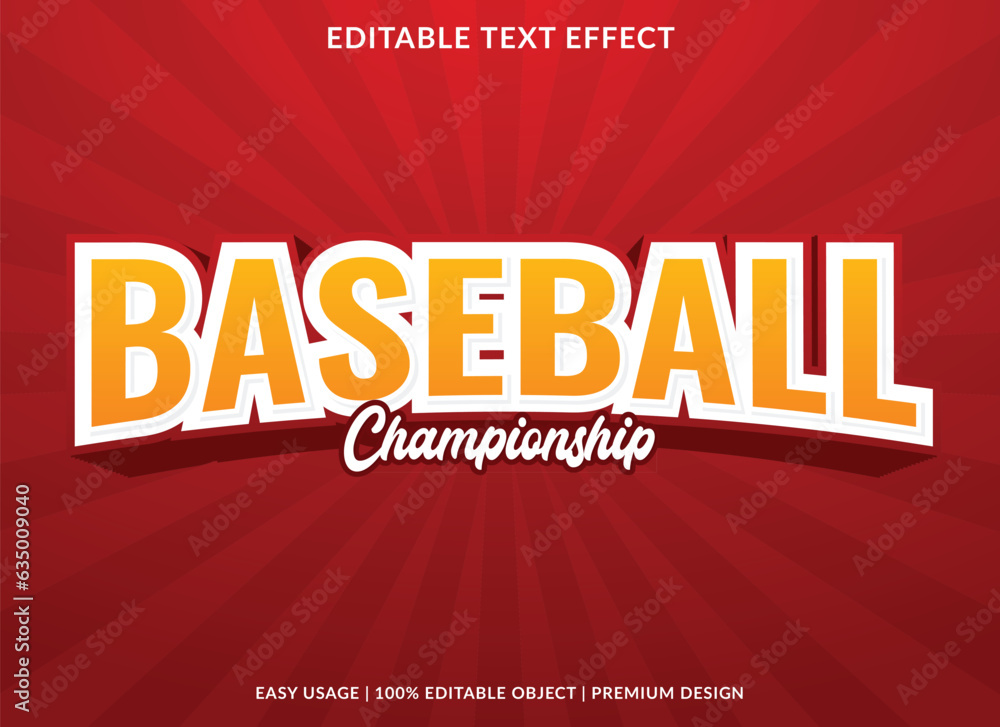 Poster baseball champhionship text effect template with 3d bold type style and retro concept use for brand 