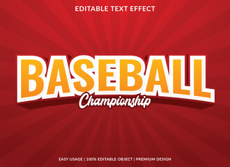 baseball champhionship text effect template with 3d bold type style and retro concept use for brand and logotype
