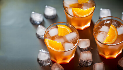 Orange soda, soft drink in cups with ice.