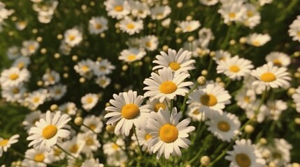 Fototapeta premium Field of daisies top view Texture natural background Generative Ai