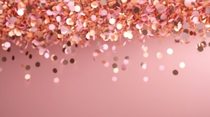 Obraz na płótnie Canvas Gold sparkles on pink background Light pink minimalis Generative Ai