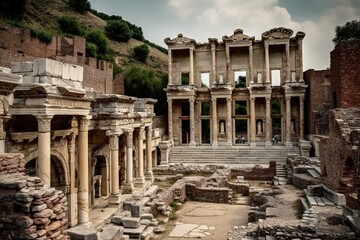 Ancient Ephesus: an antique temple in Turkey. Generative AI