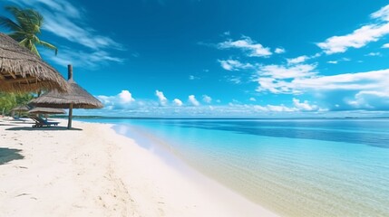Panorama beautiful beach with white sand turquoise oce Generative Ai