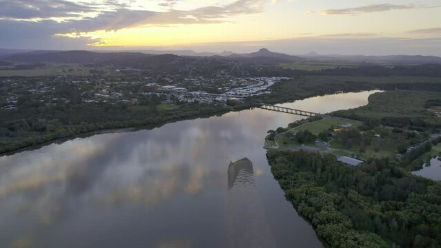 Talep Bridge Spanning Across the Maroochy River with a Distant View of Mount Coolum, Queensland, Australia