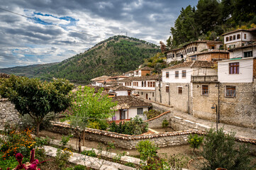 Fototapeta na wymiar Historical Ottoman Houses in Berat, Albania. Beautiful scenic view. Cityscape