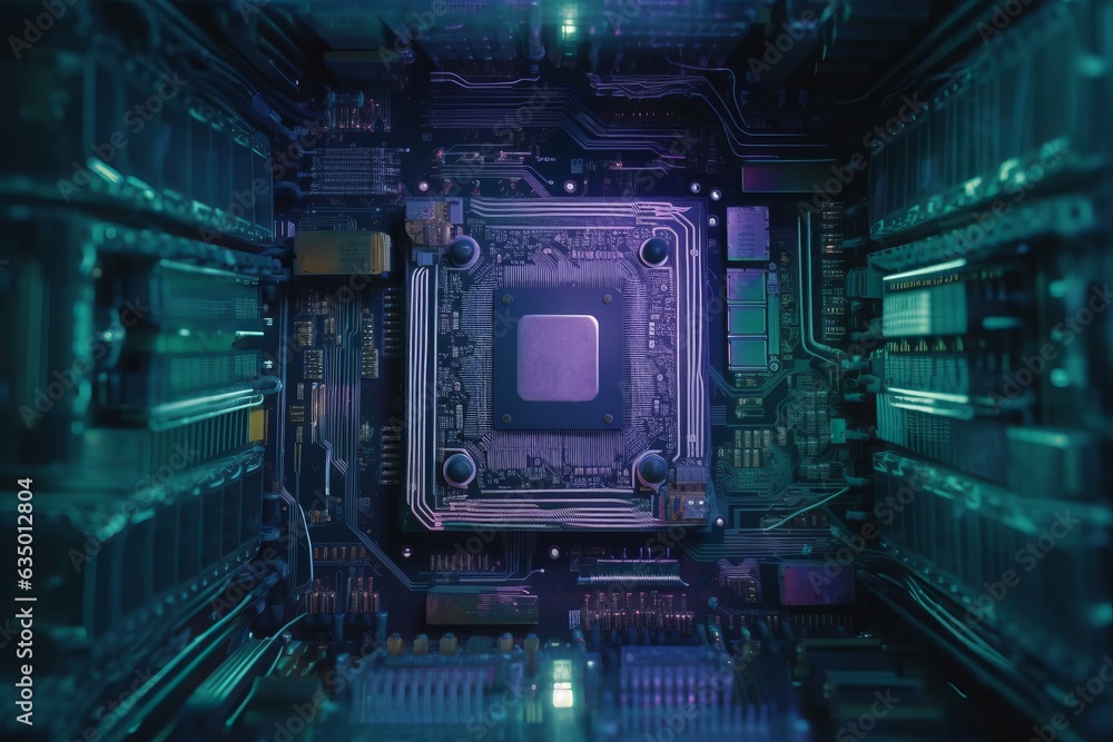 Poster inside computer chip digital. generate ai