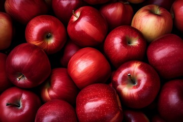Red apple background, shallow depth of field.