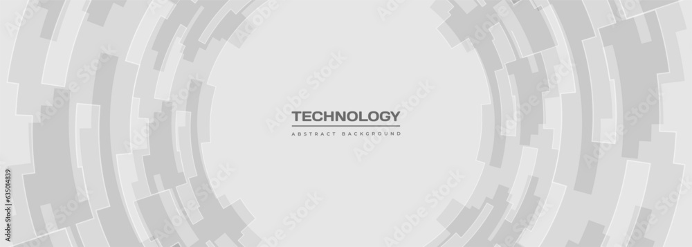 Leinwandbilder soft gray digital technology wide banner. abstract circle interface vector background with grey hi-t