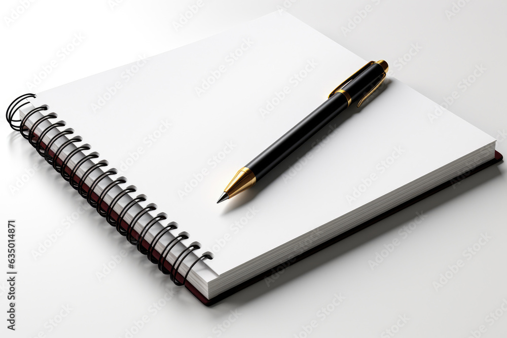 Poster a notebook with a pen on top of it. digital image.