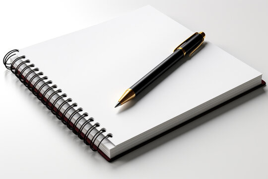 A notebook with a pen on top of it. Digital image.