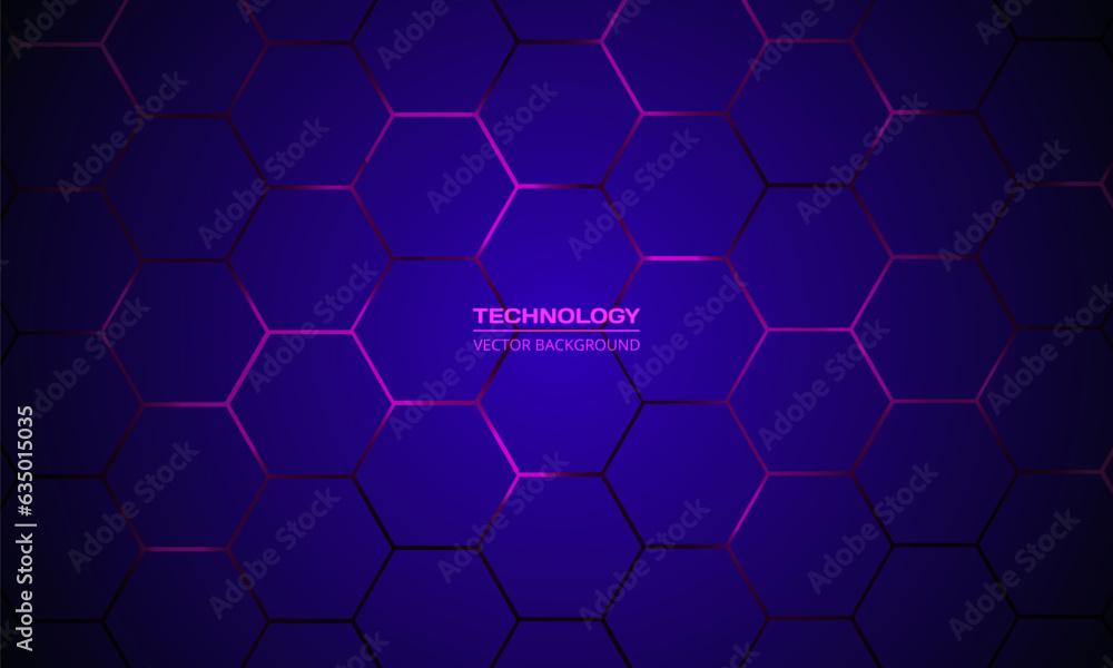 Aufkleber dark blue hexagonal vector technology abstract background. pink bright energy flashes under hexagon 