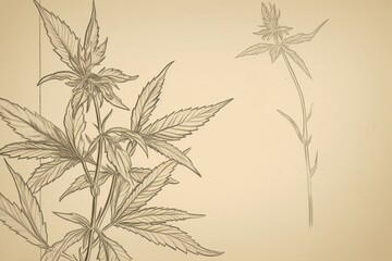 Illustration of a male cannabis plant drawn with a pencil, separated from the background. Generative AI