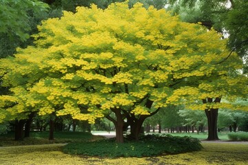 Ginkgo tree in full summer foliage. Generative AI