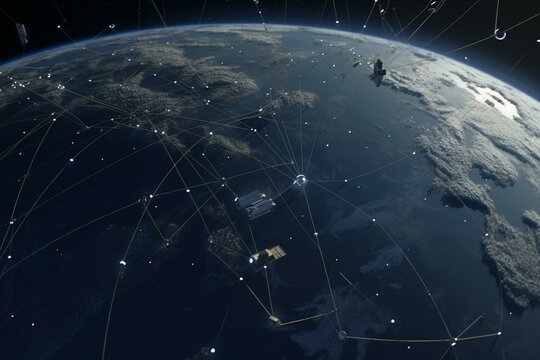 3D visualization of internet service using satellites on a global scale. Generative AI