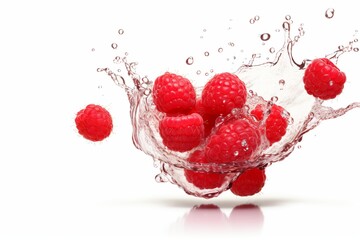 Falling raspberry with the splash of water isolated on White background