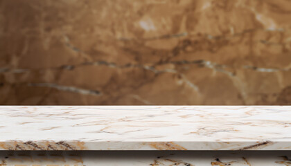 Brown marble tabletop surface background for kitchen product display background, empty desk shelf counter top backdrop
