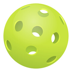 green ball for pickleball sport with transparent background.	