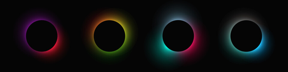 Fototapeta na wymiar Set of circle illuminate light frames with color gradient