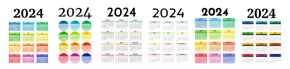 Calendar for 2024 isolated on a white background