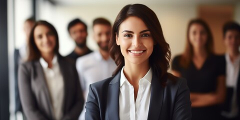 Confident business woman with colleagues in the meeting room. Using a digital tablet during a meeting.