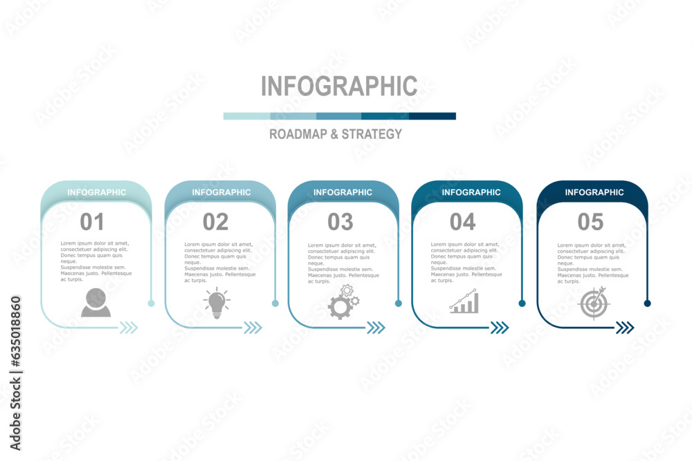 Wall mural infographic elements template, business concept with 5 steps, multi color minimal rectangle shape de