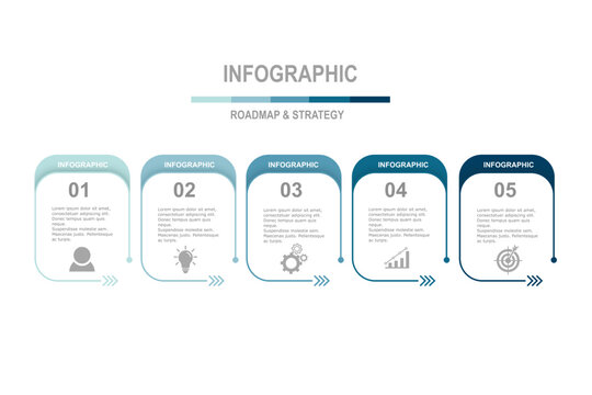 infographic elements  template, business concept with 5 steps,  multi color minimal rectangle shape design for workflow layout, diagram, annual report, web design.Creative banner, label vector