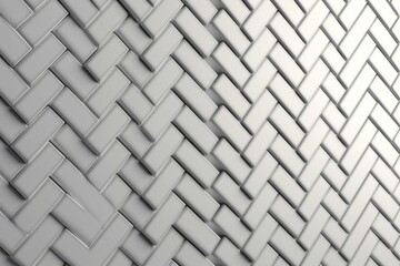 Wall of semigloss mosaic tiles arranged in herringbone pattern with stacked bricks, creating a polished block background. 3d render. Generative AI