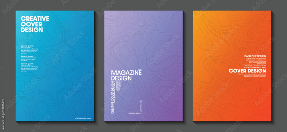 Poster collection of posters design patterns with geometric lines. multicolor background. ideas for magazin