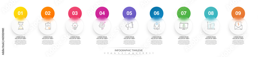Poster modern vector minimalist infographic template composed of 9 circles and steps. business design with 