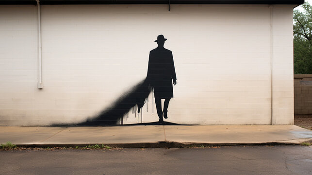 abstract background with a silhouette of a black man in a hat is drawn on the wall of the building, the concept of street art. Generative Ai. 