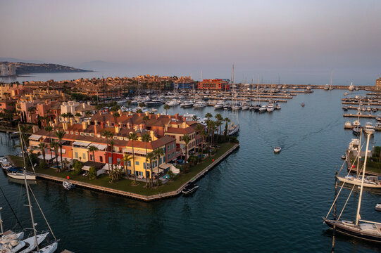 Sotogrande luxury exclusive living place in Andalusia , Spain coast captured from drone , aerial photography